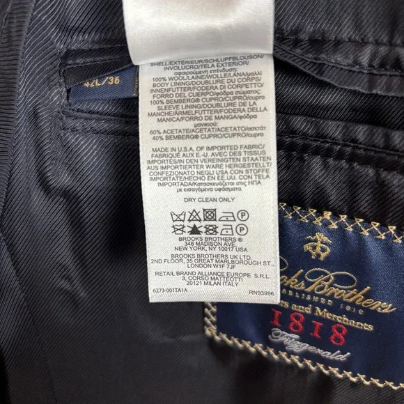 Brooks Brothers 1818 Fitzgerald Sport Coat Blazer Jacket 42L Navy Trabaldo Wool‎